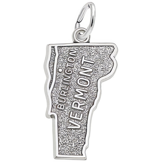 Burlington Vermont Map Charm - Metal - Sterling Silver