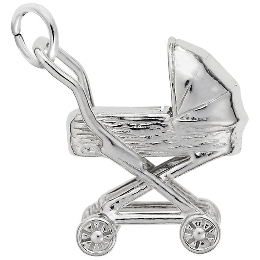 Traditional Baby Carriage Charm - Metal - Sterling Silver