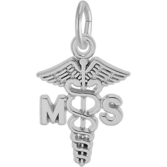Medical Secretary Caduceus Charm - Metal - Sterling Silver