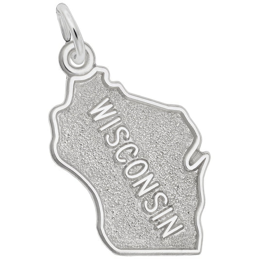 Wisconsin Map Charm - Metal - Sterling Silver
