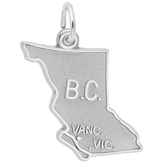 British Columbia Map Charm - Metal - Sterling Silver