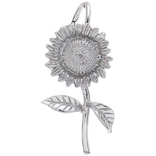 Sterling Silver Sunflower Charm - 30mm x 16mm