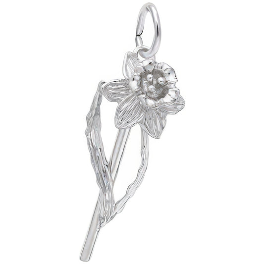Daffodil Flower Charm - Metal - Sterling Silver