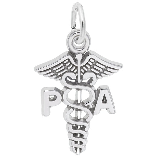 Sterling Silver Pa Caduceus Charm - 14mm x 12mm