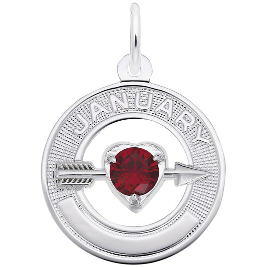 Synthetic Crystal Simulated Birthstone Charms Collection - January - Metal - Sterling Silv