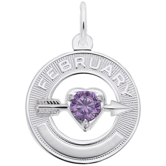 Synthetic Crystal Simulated Birthstone Charms Collection - February - Metal - Sterling Sil
