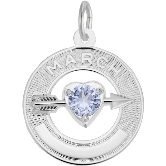 Synthetic Crystal Simulated Birthstone Charms Collection - March - Metal - Sterling Silver