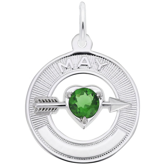 Synthetic Crystal Simulated Birthstone Charms Collection - May - Metal - Sterling Silver