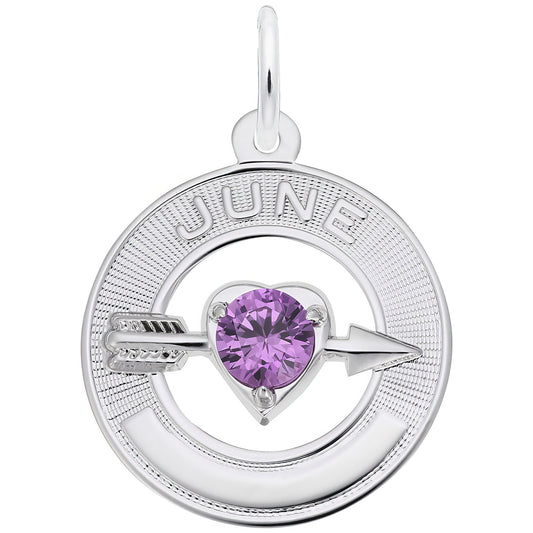 Synthetic Crystal Simulated Birthstone Charms Collection - June - Metal - Sterling Silver