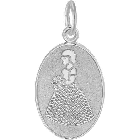 Bridesmaid Oval Charm - Metal - Sterling Silver