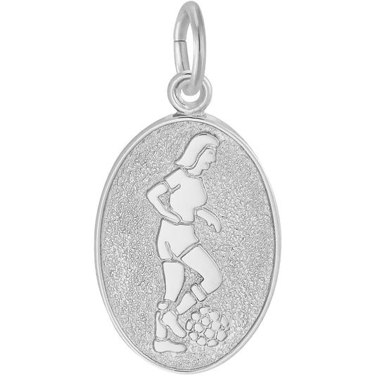 Charms Sterling Silver Female Soccer Player Oval Disc Charm