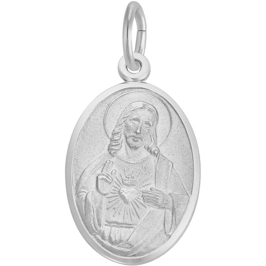Sacred Heart Oval Charm - Metal - Sterling Silver