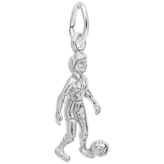 Female Soccer Player Charm - Metal - Sterling Silver