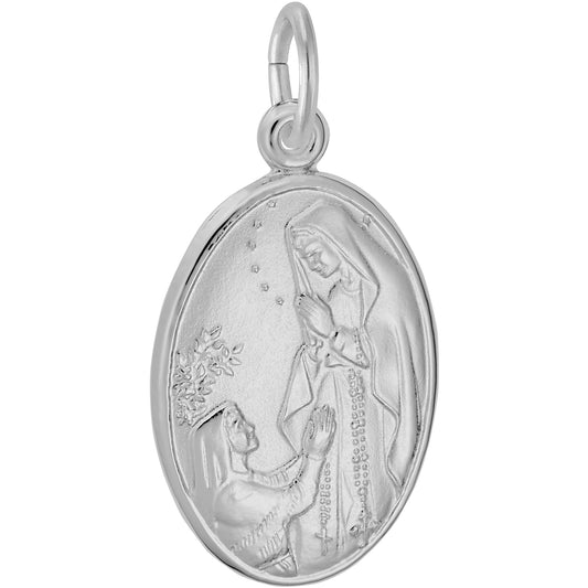 Our Lady of Lourdes Oval Charm - Metal - Sterling Silver