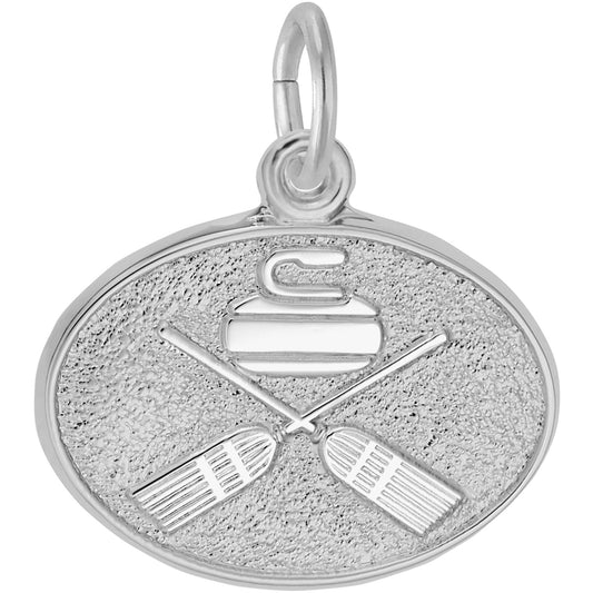 Curling Oval Charm - Metal - Sterling Silver