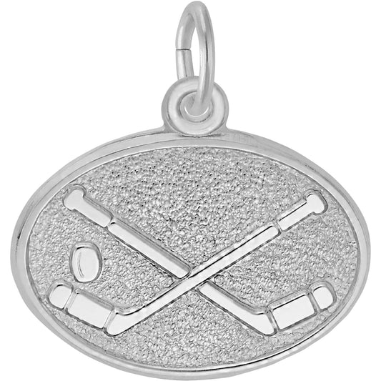 Hockey Oval Charm - Metal - Sterling Silver