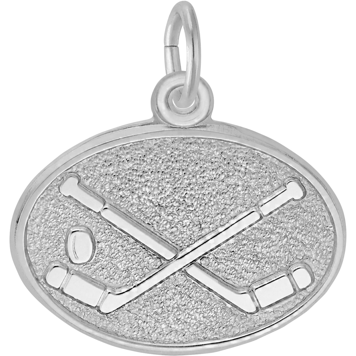 Hockey Oval Charm - Metal - Sterling Silver