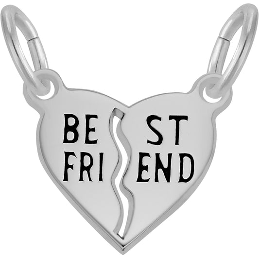 Best Friend Shared Heart Charm - Metal - Sterling Silver