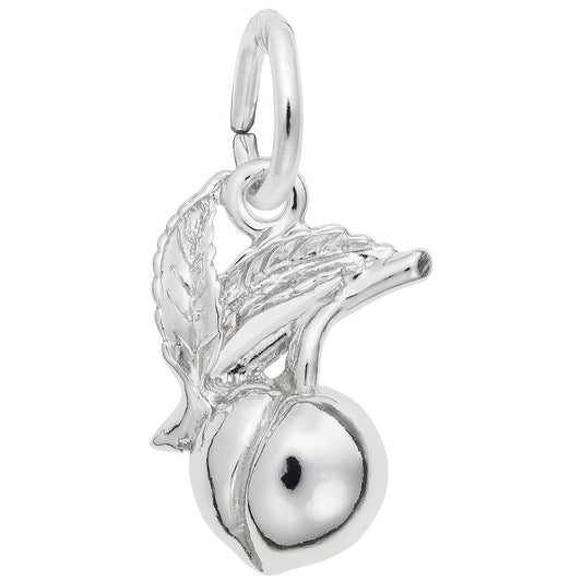 Detailed Peach Charm - Metal - Sterling Silver
