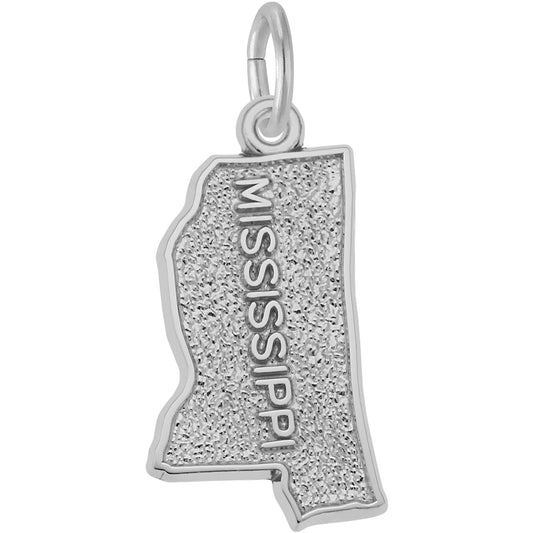 Mississippi Map Charm - Metal - Sterling Silver