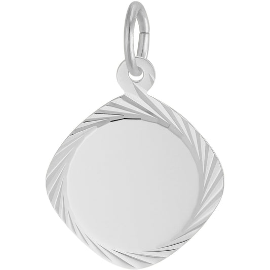 Charms Sterling Silver Small Square Diamond Faceted Disc Charm