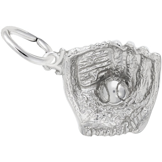 Sterling Silver Baseball & Mitt Charm - 16mm x 14mm