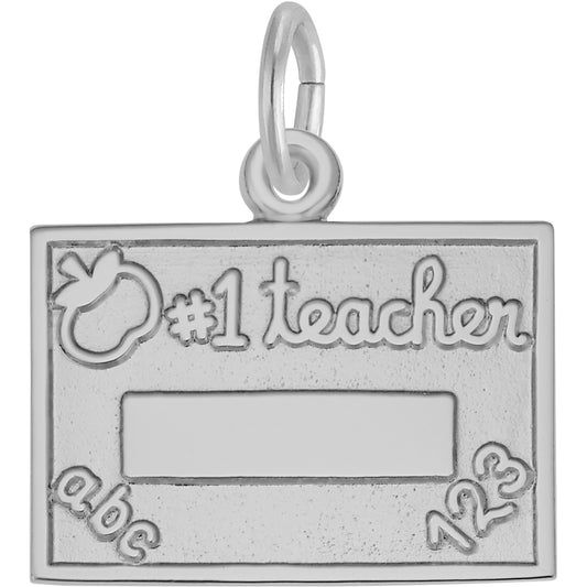 Number One Teacher Charm - Metal - Sterling Silver