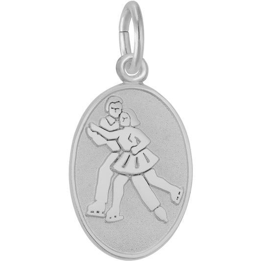Ice Skaters Oval Charm - Metal - Sterling Silver