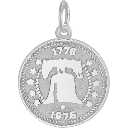Flat Liberty Bell Charm - Metal - Sterling Silver