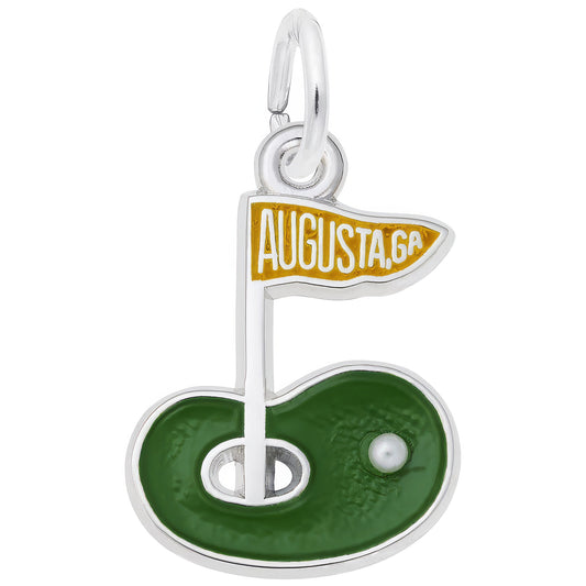 Augusta Golf Green Charm w/Green & Orange Enamel - Metal - Sterling Silver