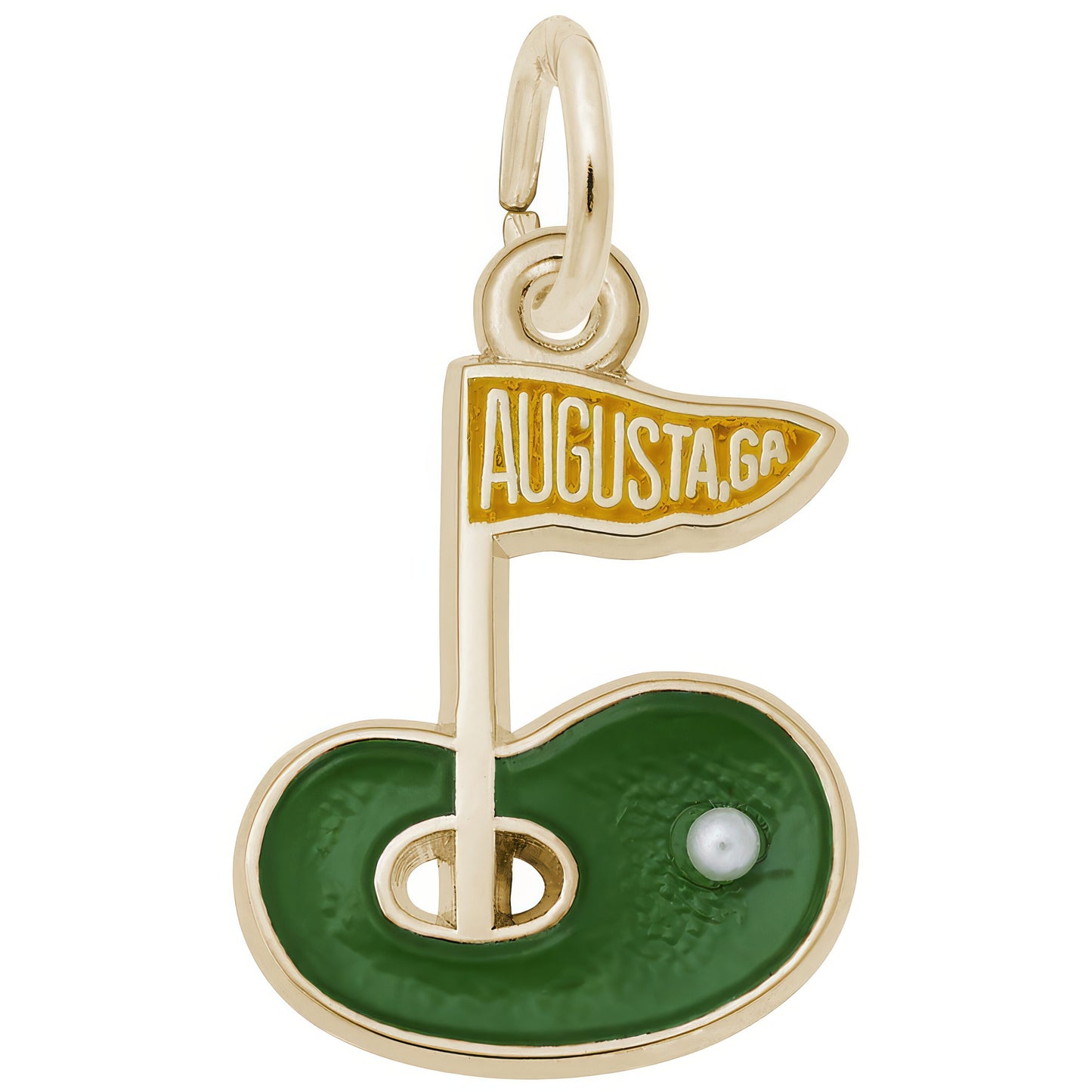 Augusta Golf Green Charm w/Green & Orange Enamel - Metal - Sterling Silver
