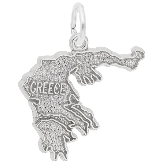 Greece Map Charm - Metal - Sterling Silver