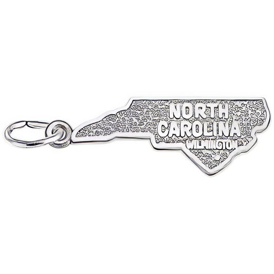 Wilmington North Carolina Map Charm - Metal - Sterling Silver