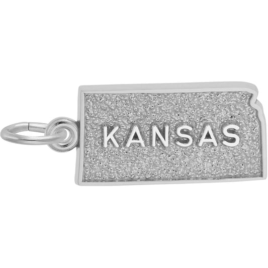 Kansas Map Charm - Metal - Sterling Silver
