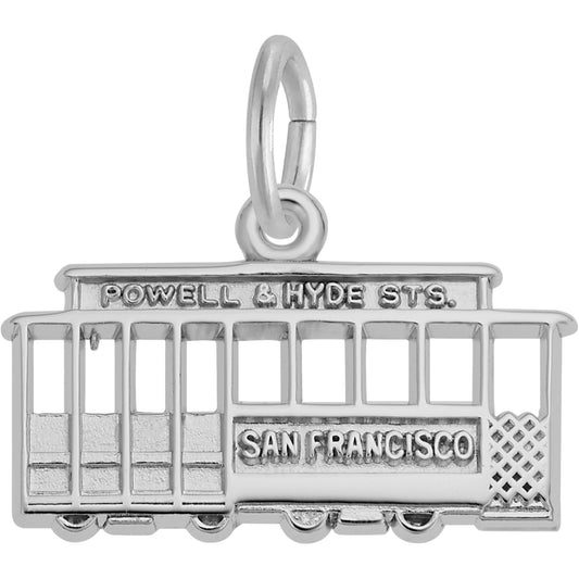 Flat San Francisco Cable Car Charm - Metal - Sterling Silver