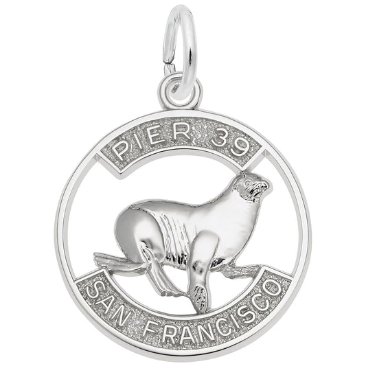 Cutout Pier 39 Sea Lion Charm - Metal - Sterling Silver