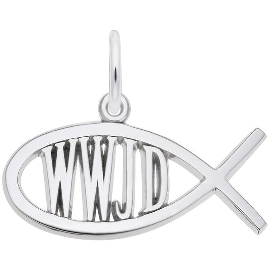 WWJD Fish Charm - Metal - Sterling Silver