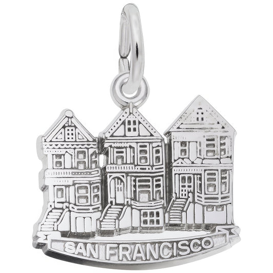 San Francisco Victorian Houses Charm - Metal - Sterling Silver
