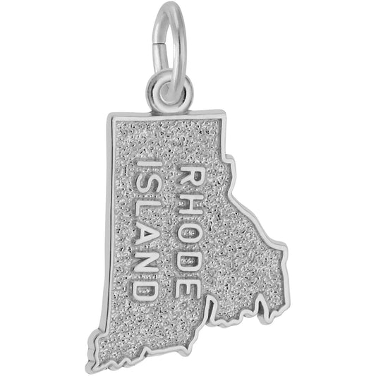 Rhode Island Map Charm - Metal - Sterling Silver