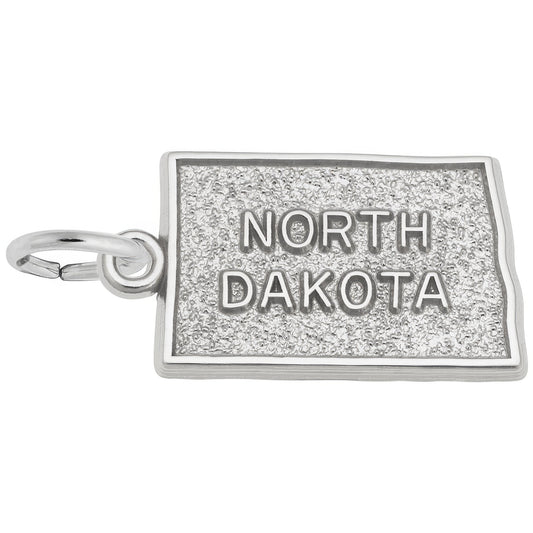 North Dakota Map Charm - Metal - Sterling Silver