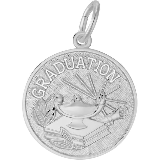 Graduation Lamp of Learning Charm - Metal - Sterling Silver