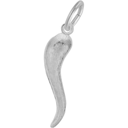 Textured Italian Horn Charm - Metal - Sterling Silver