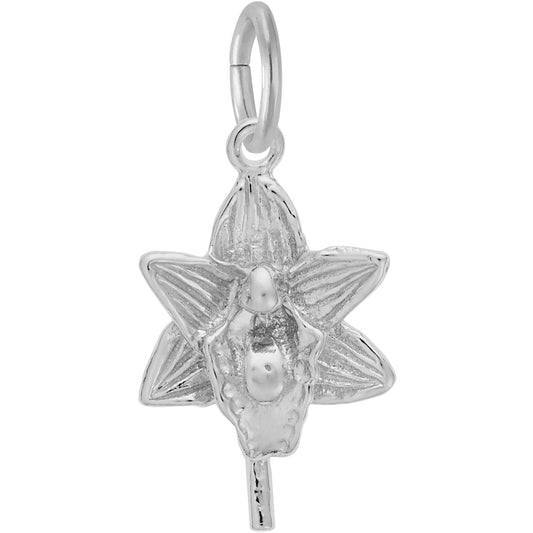 Orchid Flower Charm - Metal - Sterling Silver