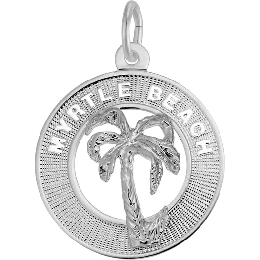 Myrtle Beach Palm Tree Ring Charm - Metal - Sterling Silver