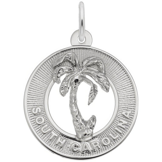 South Carolina Palm Tree Ring Charm - Metal - Sterling Silver