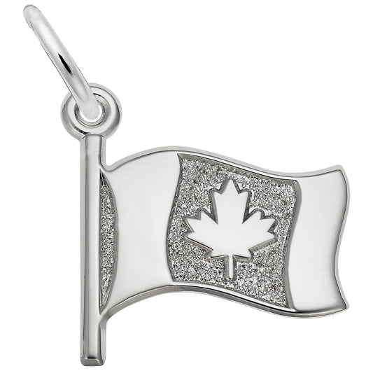 Waving Canadian Flag Charm - Metal - Sterling Silver