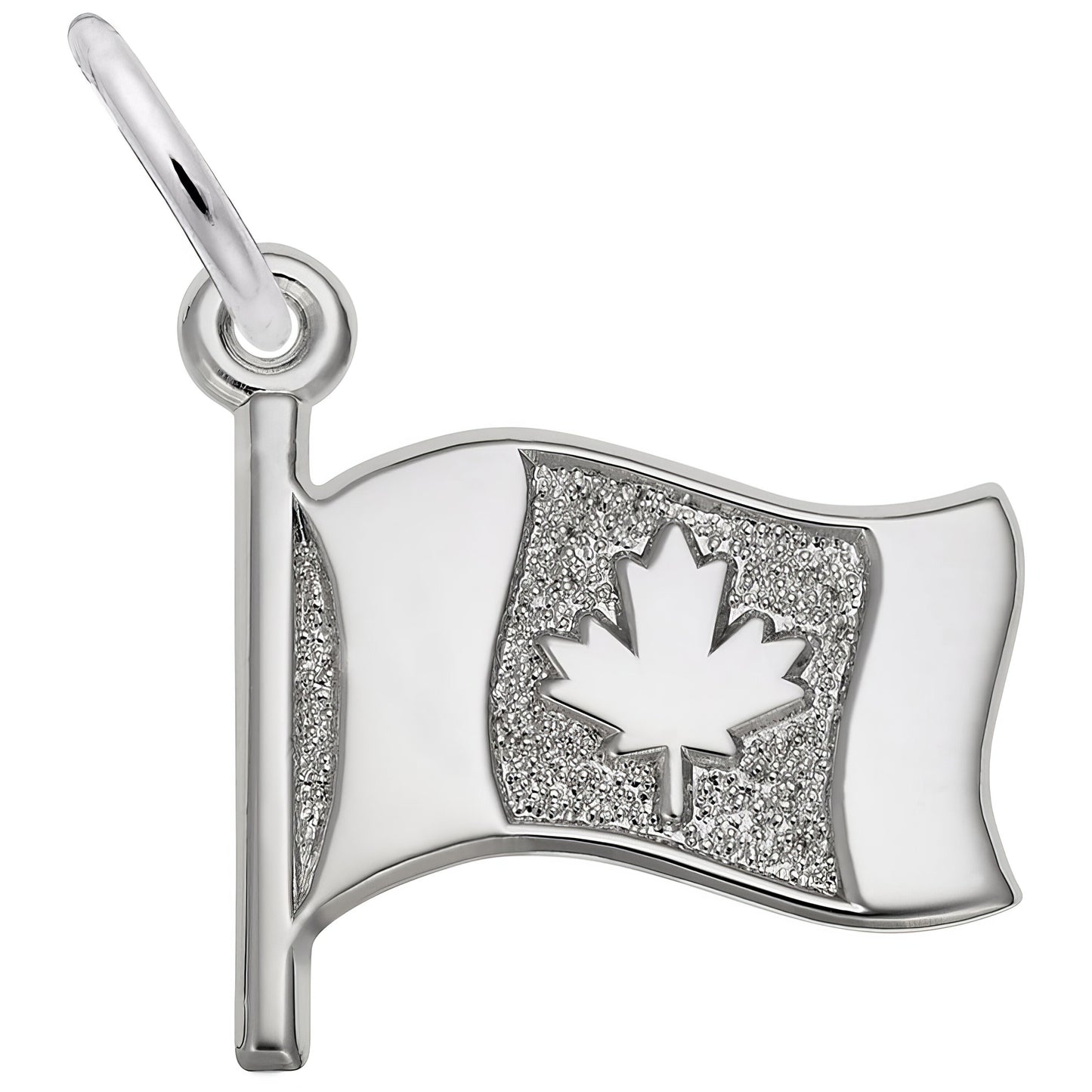 Waving Canadian Flag Charm - Metal - Sterling Silver