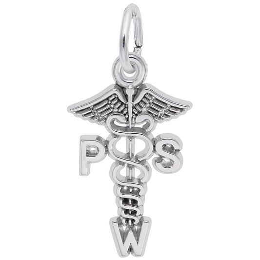 Psychiatric Social Worker Caduceus Charm - Metal - Sterling Silver