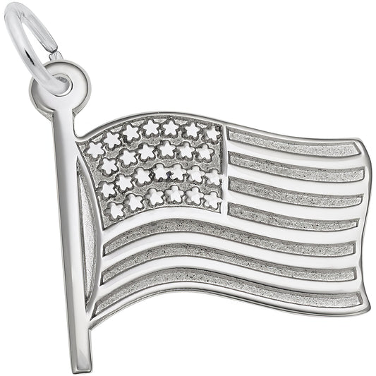 Waving American Flag Charm - Metal - Sterling Silver