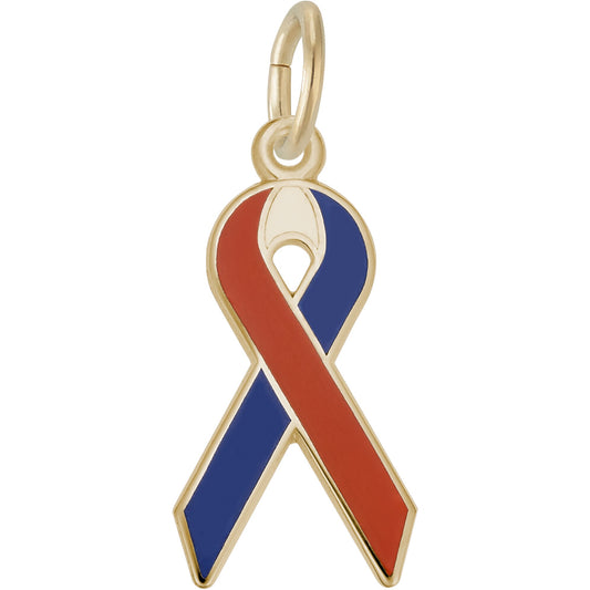 USA Ribbon Charm w/Red, White & Blue Enamel - Metal - 14K Yellow Gold